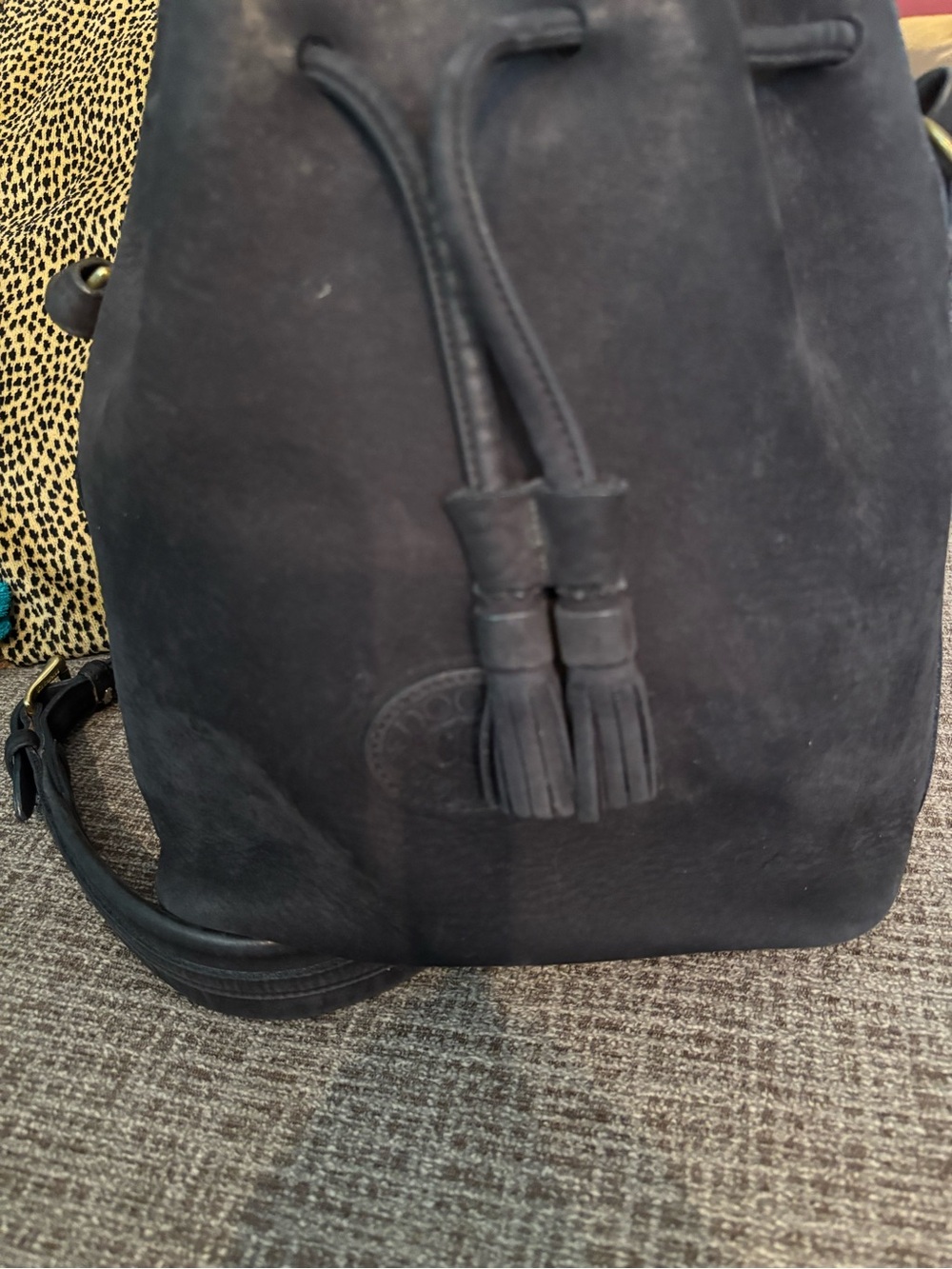 Dooney & Bourke Black Suede Tassel Drawstring Shoulder Bag